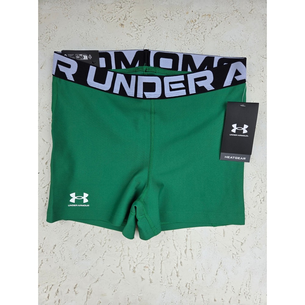 Under Armour Women HeatGear Compression Shorts Green Mid-Rise Shorty 1383629 M